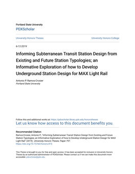 Informing Subterranean Transit Station Design from Existing And