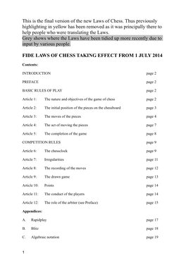 This Is the Final Version of the New Laws of Chess. Thus Previously