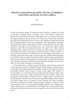 Politics and Popular Song: Youth, Authority, and Popular Music in East Africa