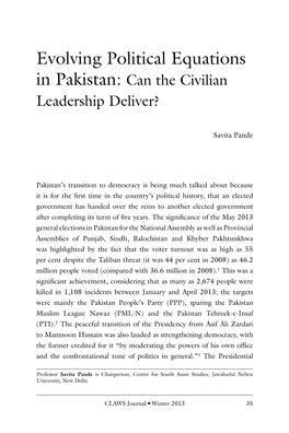 Evolving Political Equations in Pakistan: Can the Civilian Leadership Deliver?