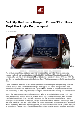 Not My Brother's Keeper: Forces That Have Kept the Luyia People Apart