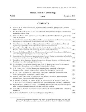 Indian Journal of Entomology CONTENTS