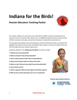Indiana for the Birds! Hoosier Educators Teaching Packet