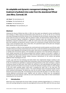 An Adaptable and Dynamic Management Strategy for the Treatment of Polluted Mine Water from the Abandoned Wheal Jane Mine, Cornwall, UK