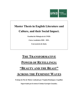 Master Thesis in English Literature and Culture, and Their Social Impact