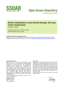 Ethnic Mobilization in Post-Soviet Georgia: the Case of the Yezidi-Kurds Szakonyi, David