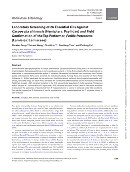 Laboratory Screening of 26 Essential Oils Against Cacopsylla Chinensis
