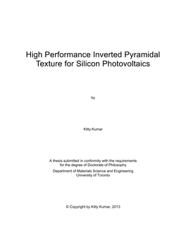 High Performance Inverted Pyramidal Texture for Silicon Photovoltaics