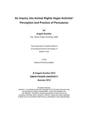 An Inquiry Into Animal Rights Vegan Activists' Perception and Practice of Persuasion