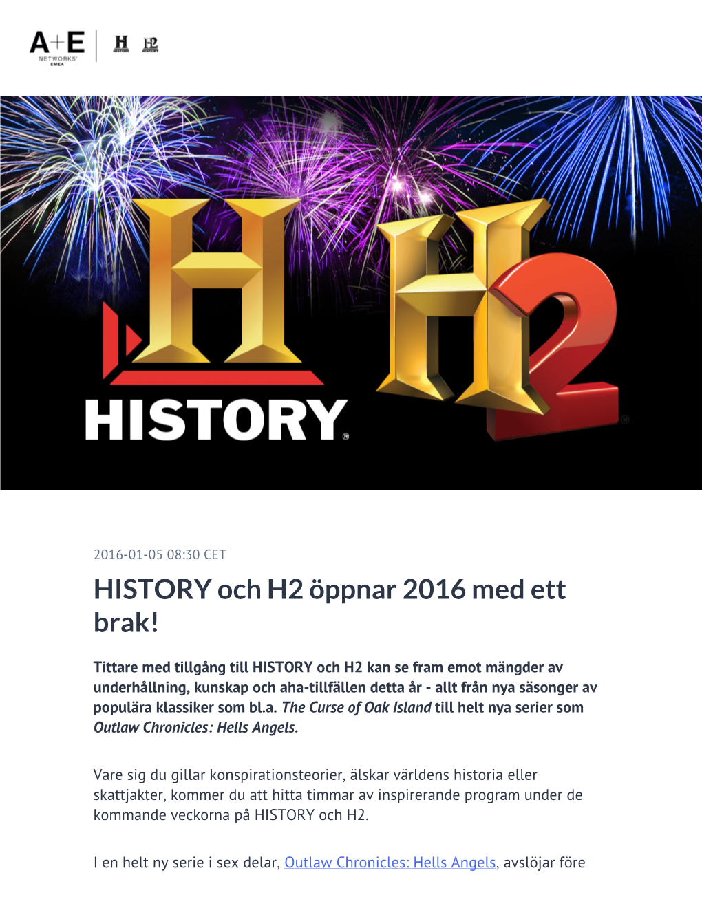 HISTORY Och H2 Öppnar 2016 Med Ett Brak!