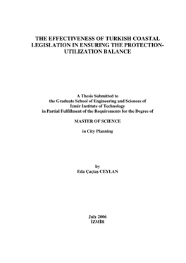 The Effectiveness of Turkish Coastal Legislation in Ensuring the Protection- Utilization Balance