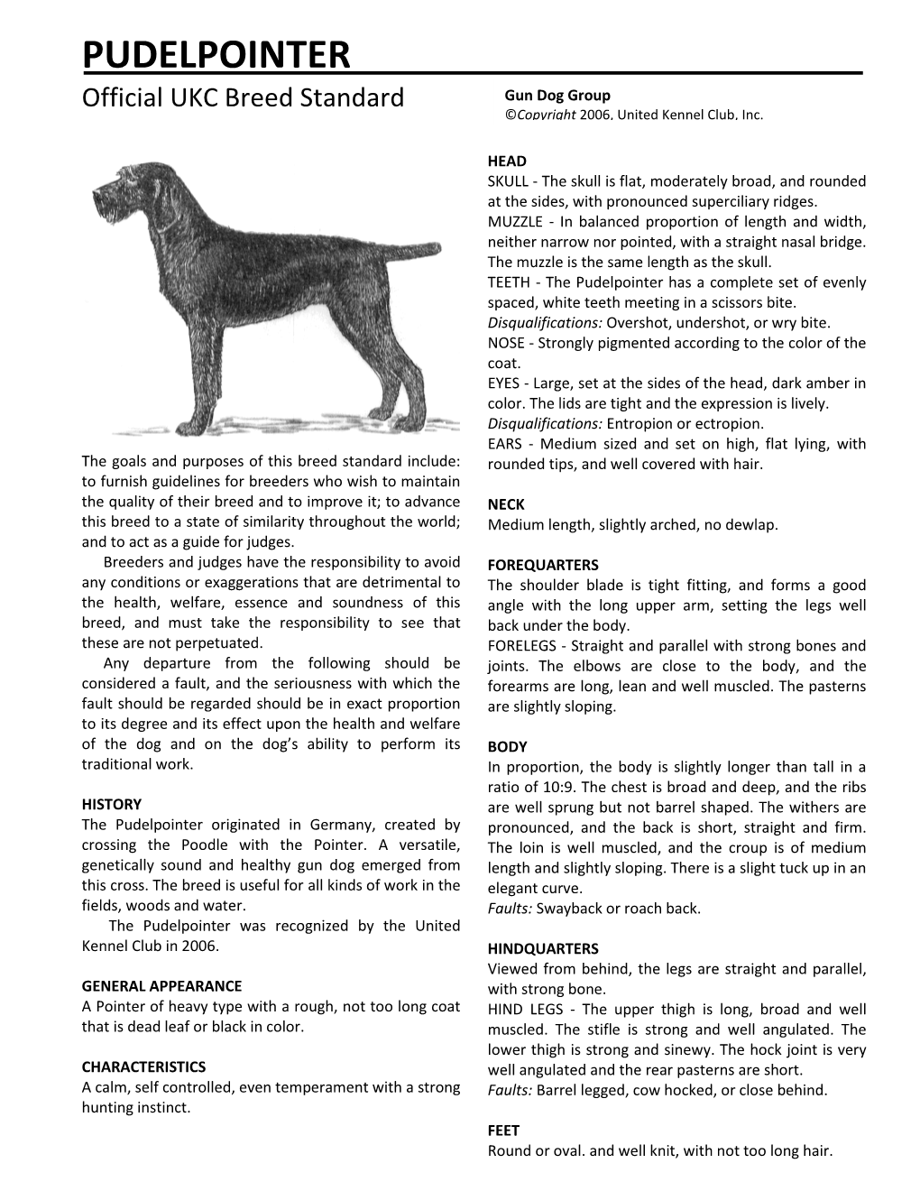 PUDELPOINTER Official UKC Breed Standard Gun Dog Group ©Copyright 2006, United Kennel Club, Inc