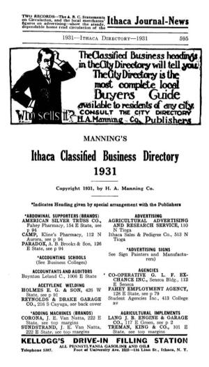 Ithaca Classified Business Directory 1931