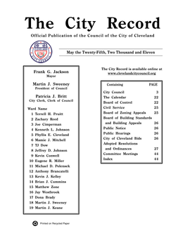 The City Record Official Publication of the Council of the City of Cleveland