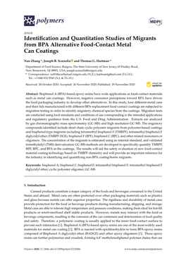 Identification and Quantitation Studies of Migrants from BPA Alternative