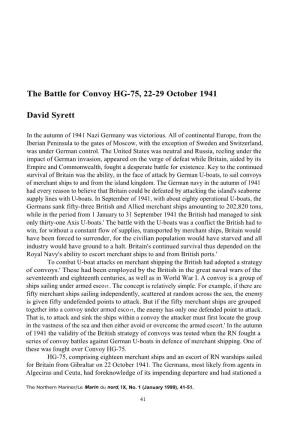 The Battle for Convoy HG-75, 22-29 October 1941 David Syrett
