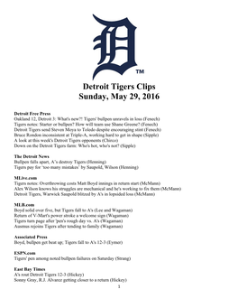 Detroit Tigers Clips Sunday, May 29, 2016