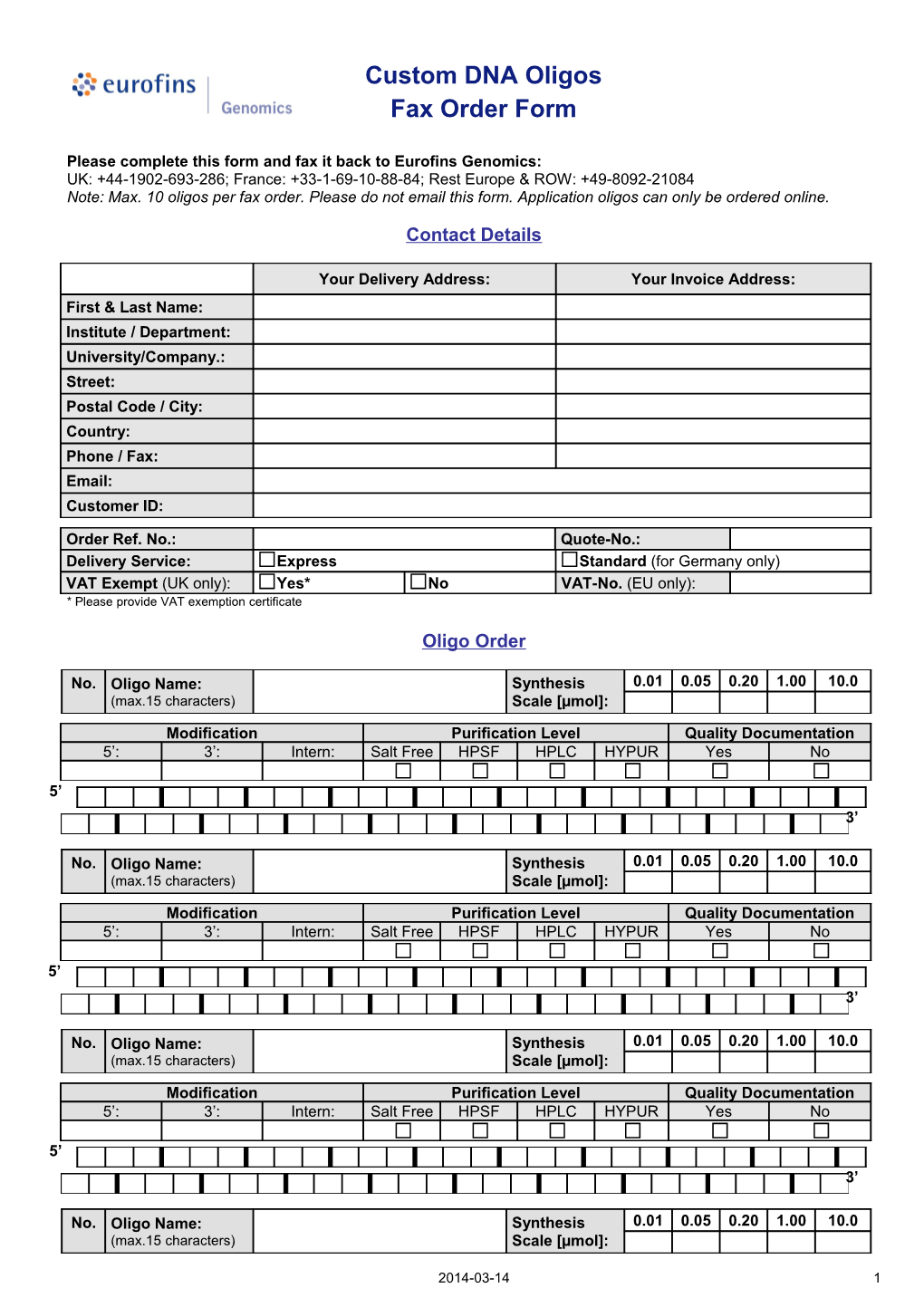 Email and Fax Order Template