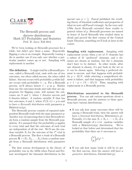 The Bernoulli Process and Discrete Distributions Math 217 Probability