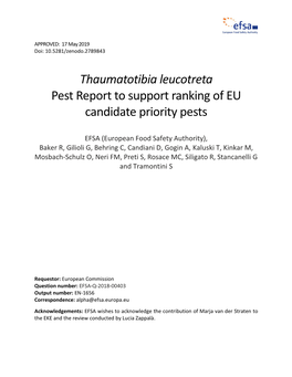 Thaumatotibia Leucotreta Pest Report to Support Ranking of EU Candidate Priority Pests
