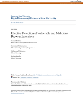 Effective Detection of Vulnerable and Malicious Browser Extensions Hossain Shahriar Kennesaw State University, Hshahria@Kennesaw.Edu