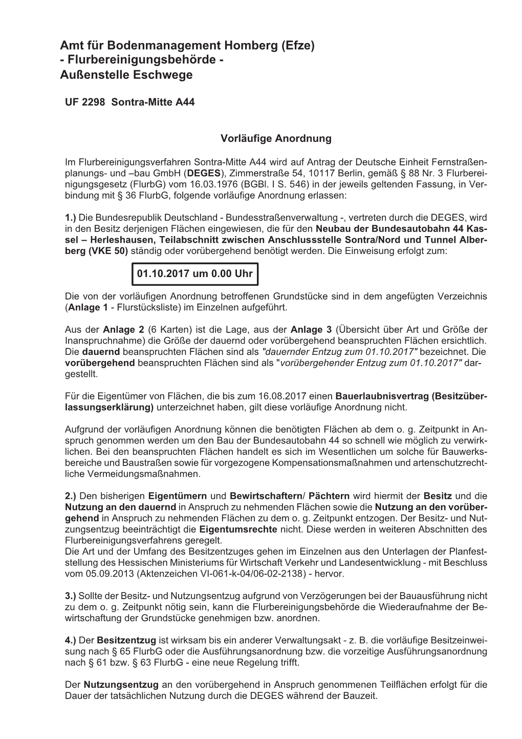 Amt Für Bodenmanagement Homberg (Efze) - Flurbereinigungsbehörde - Außenstelle Eschwege