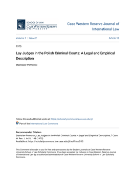 Lay Judges in the Polish Criminal Courts: a Legal and Empirical Description