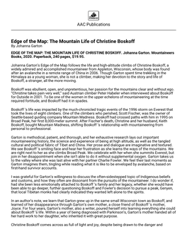 The Mountain Life of Christine Boskoff by Johanna Garton EDGE of the MAP: the MOUNTAIN LIFE of CHRISTINE BOSKOFF
