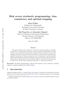 Risk Averse Stochastic Programming: Time Consistency and Optimal Stopping