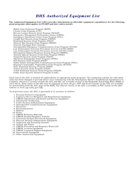 DHS Authorized Equipment List
