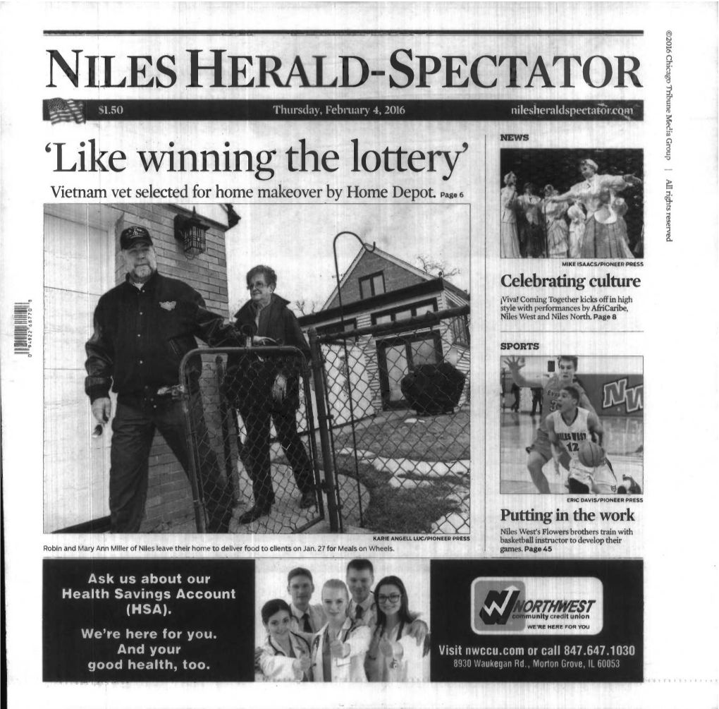 NILES HERALD-SPECTATOR J 51.50 Thursday, February 4, 2016 Niiesheraldspectar.Cm