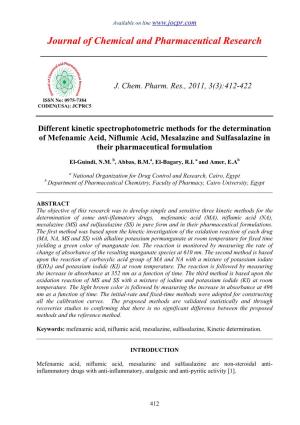 Different Kinetic Spectrophotometric Methods for the Determination of Mefenamic Acid, Niflumic Acid, Mesalazine and Sulfasalazine in Their Pharmaceutical Formulation