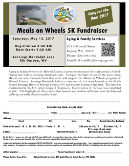 Meals on Wheels 5K Fundraiser Saturday, Aging & Family Services
