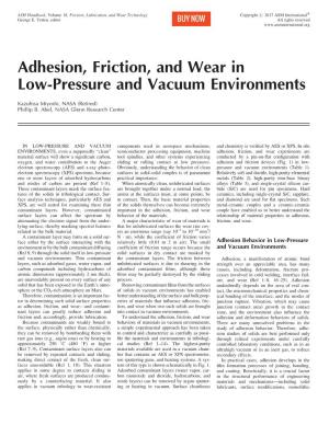 Adhesion, Friction, and Wear in Low-Pressure and Vacuum Environments