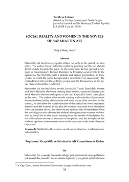 Social Reality and Women in the Novels of Sabahattin Ali