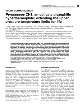 Pyrococcus CH1, an Obligate Piezophilic Hyperthermophile: Extending the Upper Pressure-Temperature Limits for Life