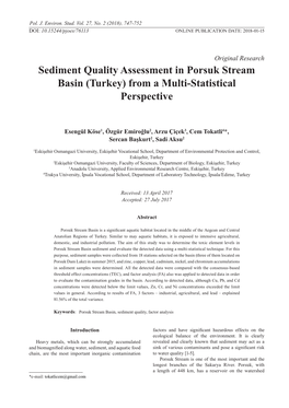 Sediment Quality Assessment in Porsuk Stream Basin (Turkey) from a Multi-Statistical Perspective