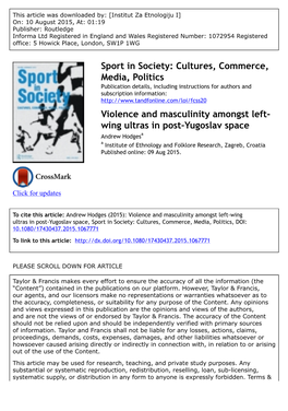 Violence and Masculinity Amongst Left-Wing Ultras in Post-Yugoslav