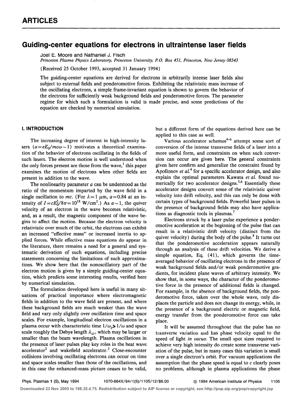 Guiding-Center Equations for Electrons in Ultraintense Laser Fields Joel E