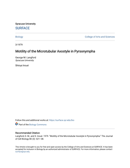 Motility of the Microtubular Axostyle in Pyrsonympha
