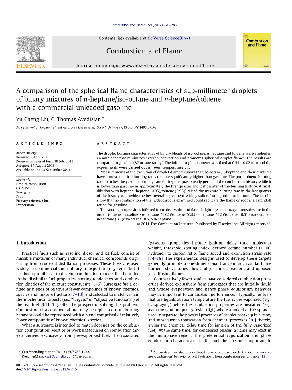 A Comparison of the Spherical Flame Characteristics of Sub-Millimeter Droplets of Binary Mixtures of N-Heptane/Iso-Octane and N