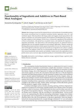 Functionality of Ingredients and Additives in Plant-Based Meat Analogues