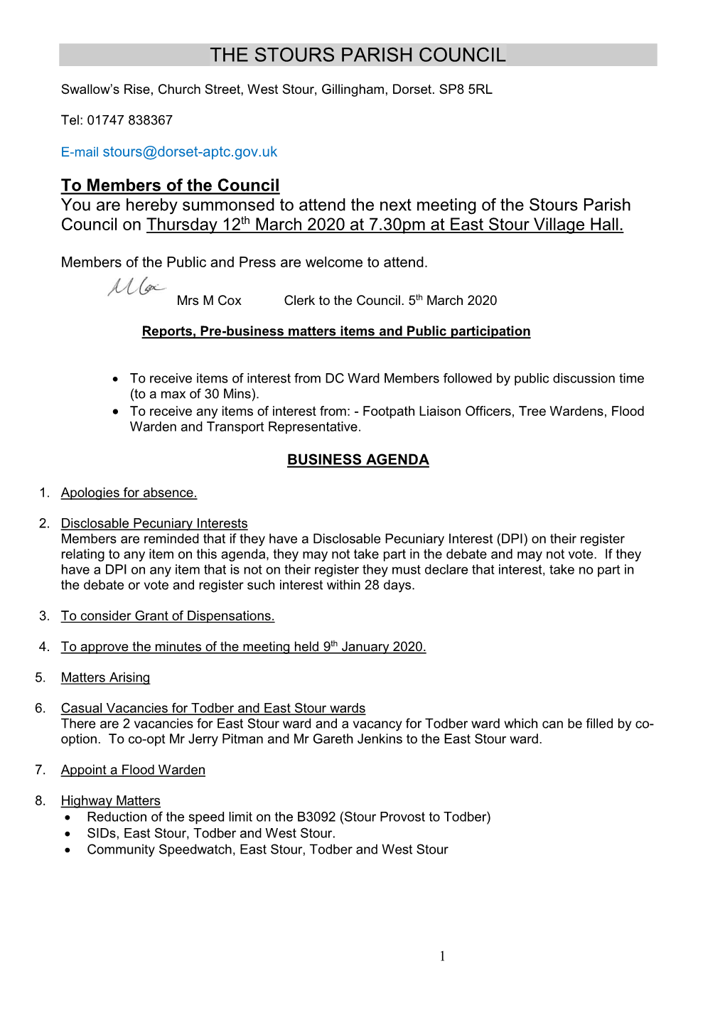 The Stours Parish Council