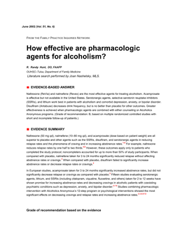 How Effective Are Pharmacologic Agents for Alcoholism?