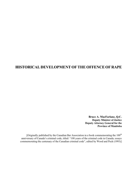 Historical Development of the Offence of Rape