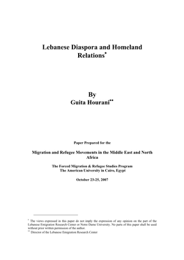 Lebanese Diaspora and Homeland Relations∗