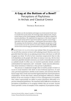 A Gag at the Bottom of a Bowl? Perceptions of Playfulness in Archaic and Classical Greece • Thomas Banchich