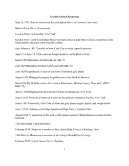 1 Martin Harris Chronology May 18, 1783 Born to Nathan and Rhoda