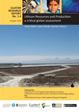 No. 1.4 Lithium Resources and Production: a Critical Global Assessment