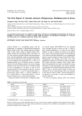 The First Report of Antrodia Sitchensis (Polyporaceae, Basidiomycota) in Korea